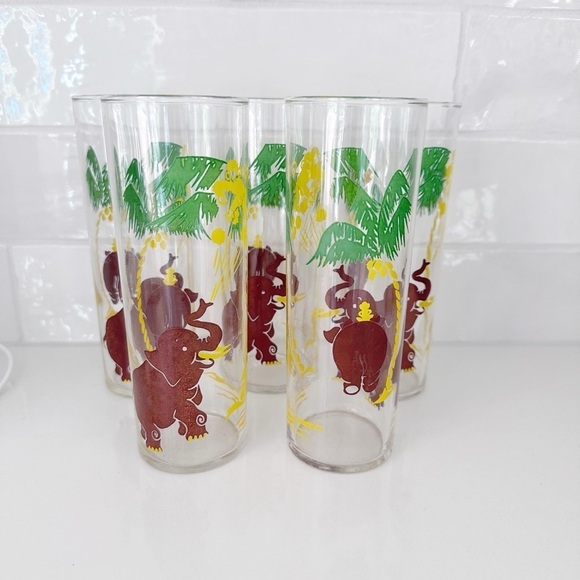 Federal Glass Elephant Highball Zombie Iced Tea Cocktail Glasses MCM Set of 5 - Picture 1 of 7